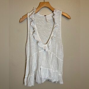Free People White Distressed Linen Cotton Blend Tank Top